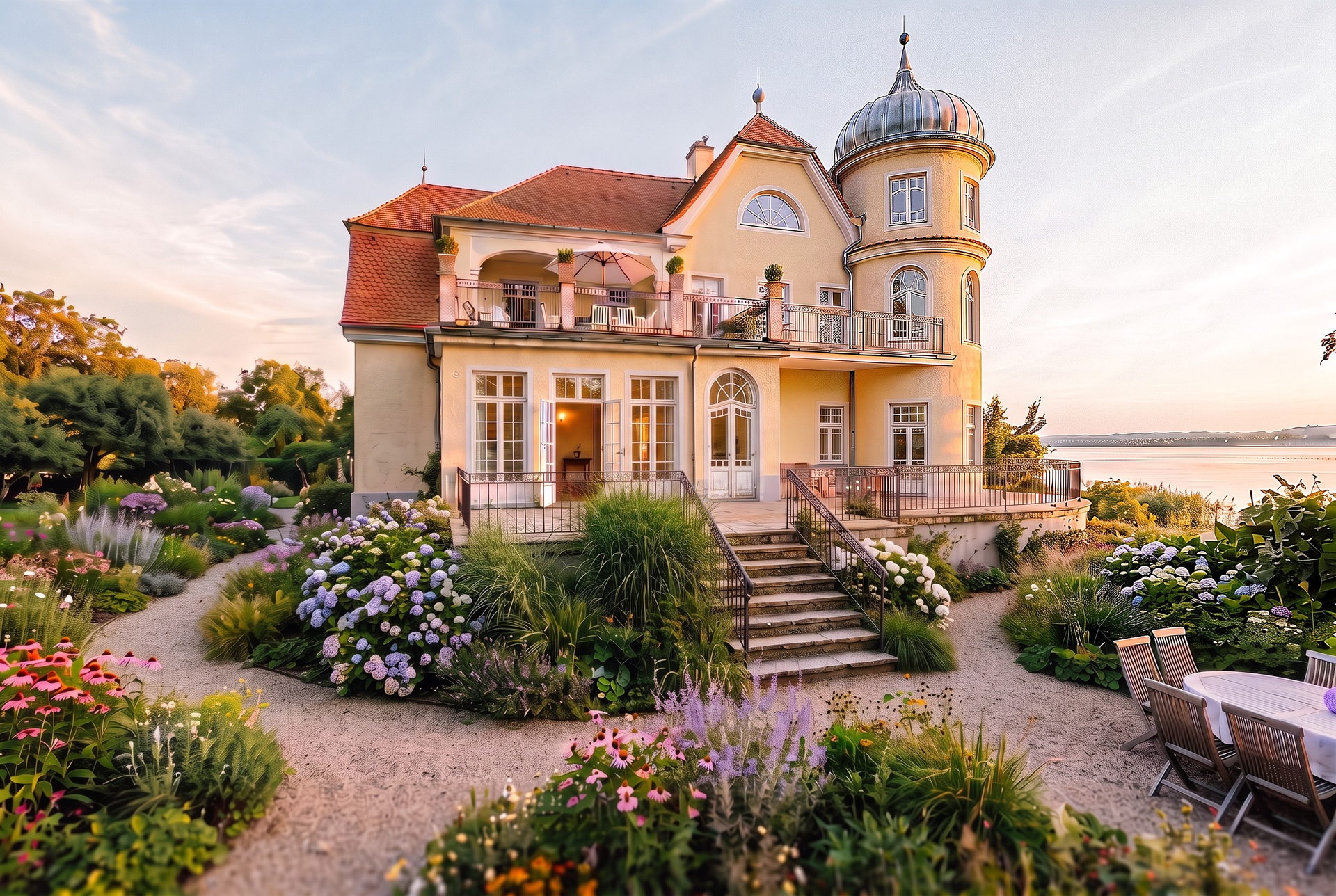 Historische Sommerresidenz am Ammersee am lauen Sommerabend